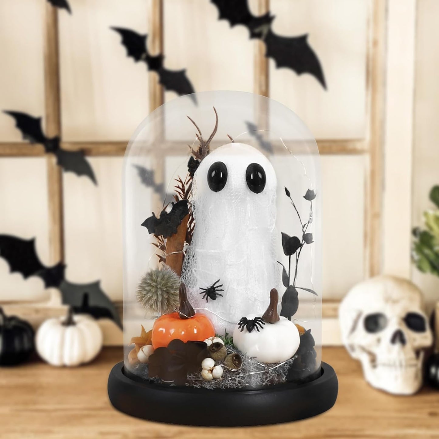 HOTROVEL Halloween Ghost Glass Dome Clock Decoration