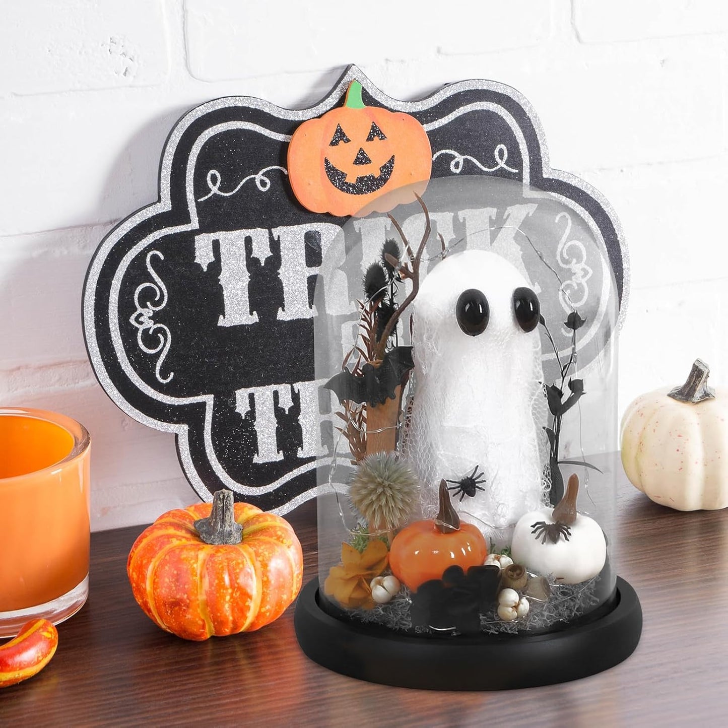 HOTROVEL Halloween Ghost Glass Dome Clock Decoration