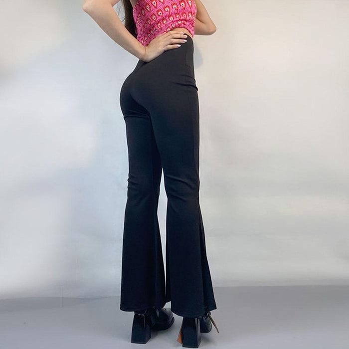 High Waist Slit Flare Pants, Solid Bell Bottom Casual Trousers