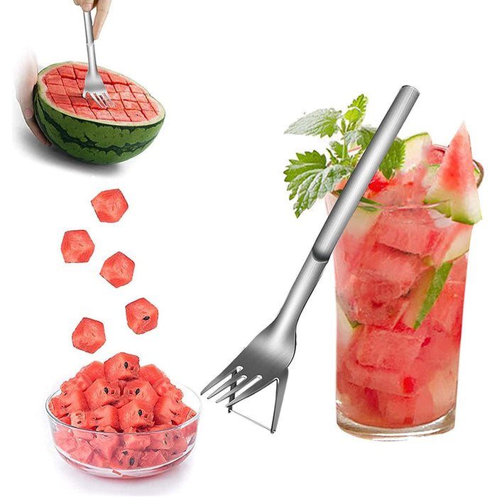 2 in 1 Watermelon Fork Slicer Melon Cube Cutter