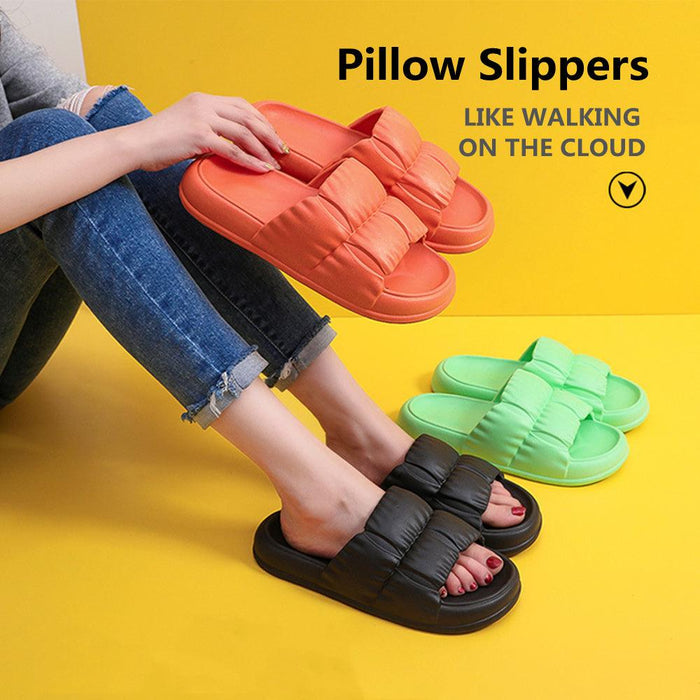 Pillow Slippers for Women Thick Sole Cloud Bathroom Slippers Non-slip Quick Drying Sandal