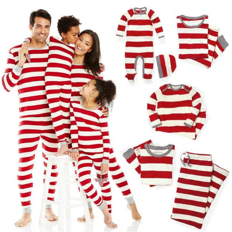 Christmas striped round collar baby pajamas set (with Pet Dog Clothes)