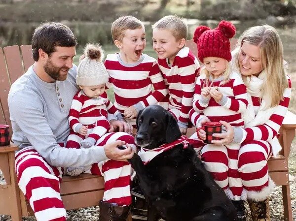 Christmas striped round collar baby pajamas set (with Pet Dog Clothes)