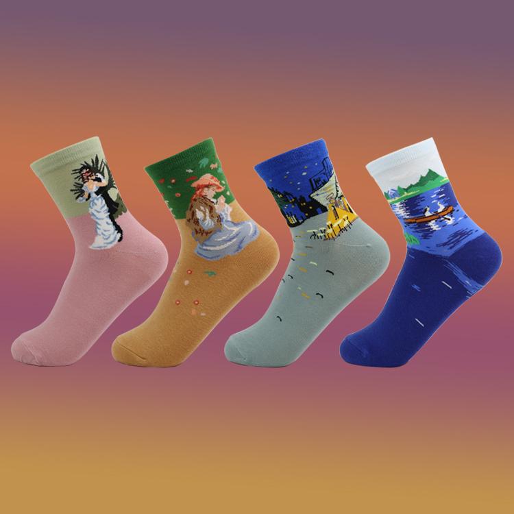 Literary Style Oil Painting Girl Socks