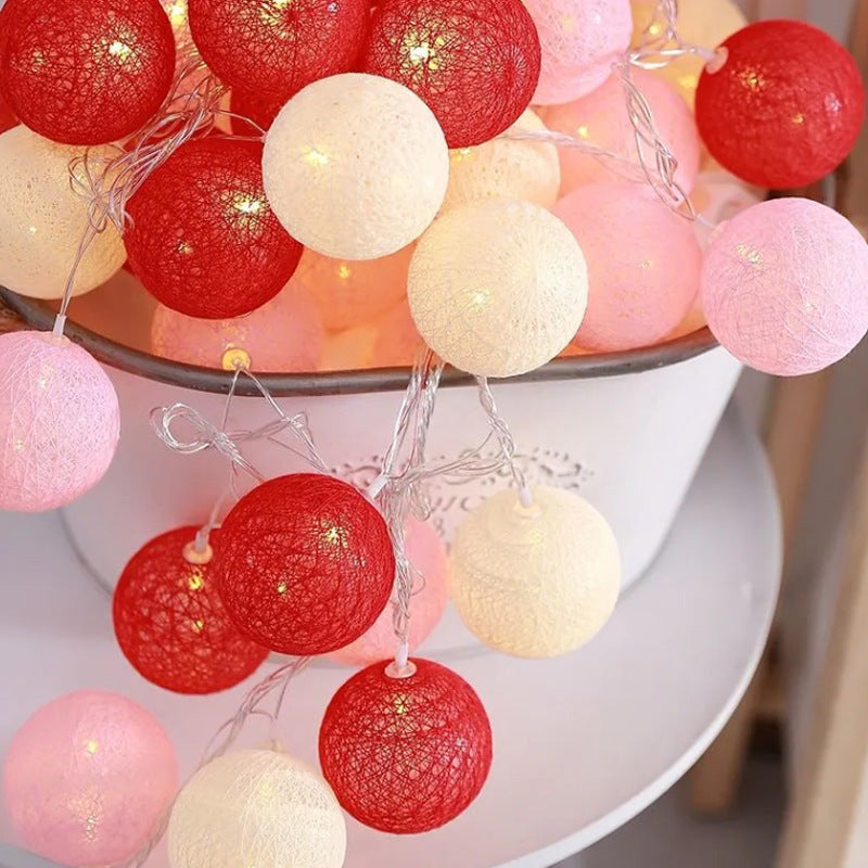 Christmas Cotton Ball Garland String Lights