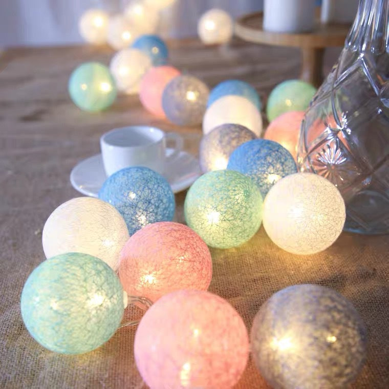 Christmas Cotton Ball Garland String Lights