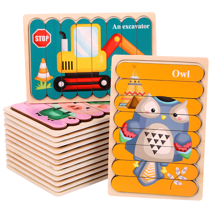 Wooden Strip Shape Double‑Sided Puzzles