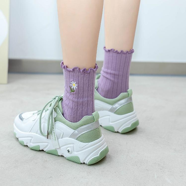 Solid Color Flower Socks