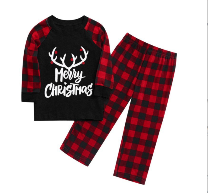 Christmas Alphabet Antlers Printed Parent-child Pajama Set (with Pet Dog Clothes)