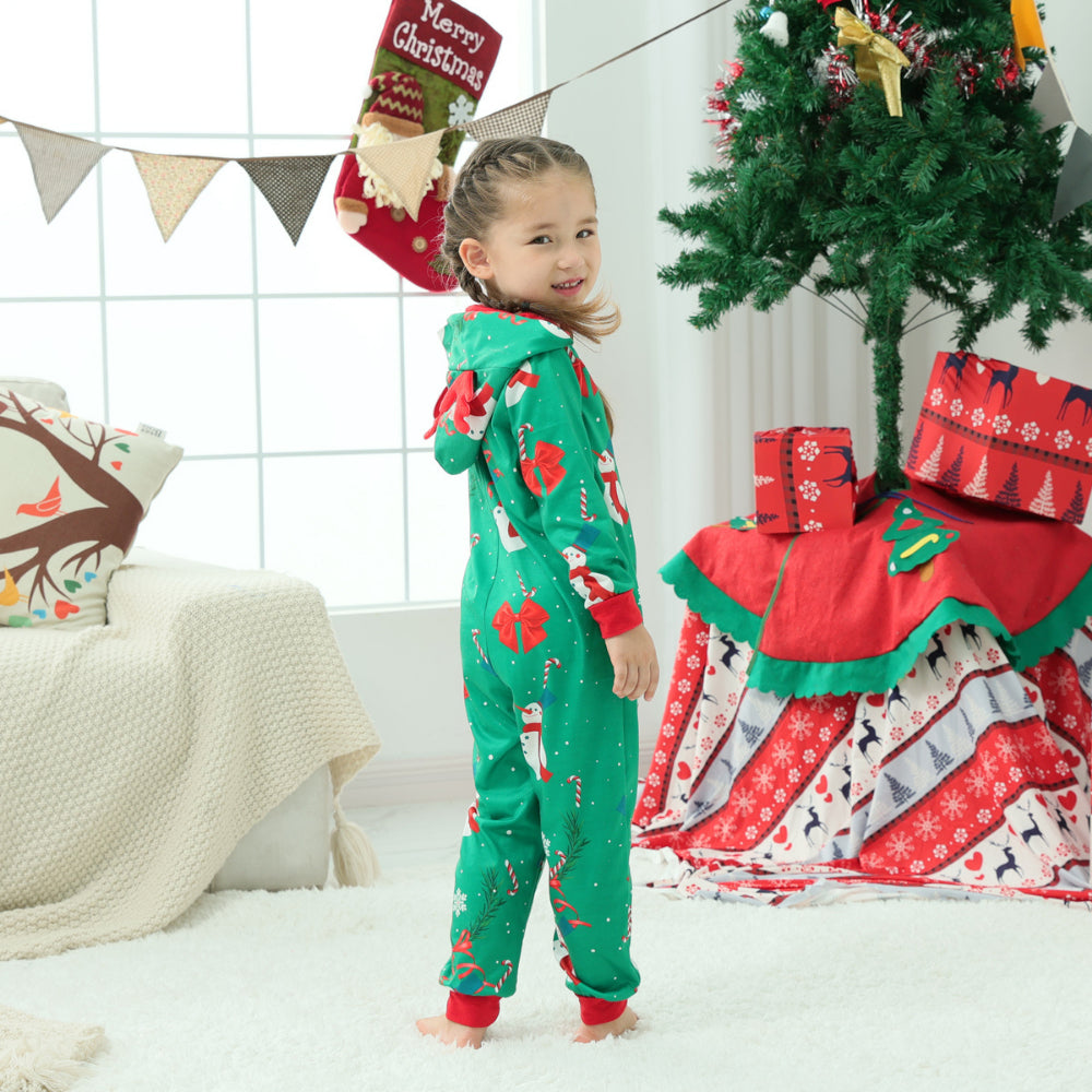 Christmas Snowman Green Parent-child One-piece Pajama Set 