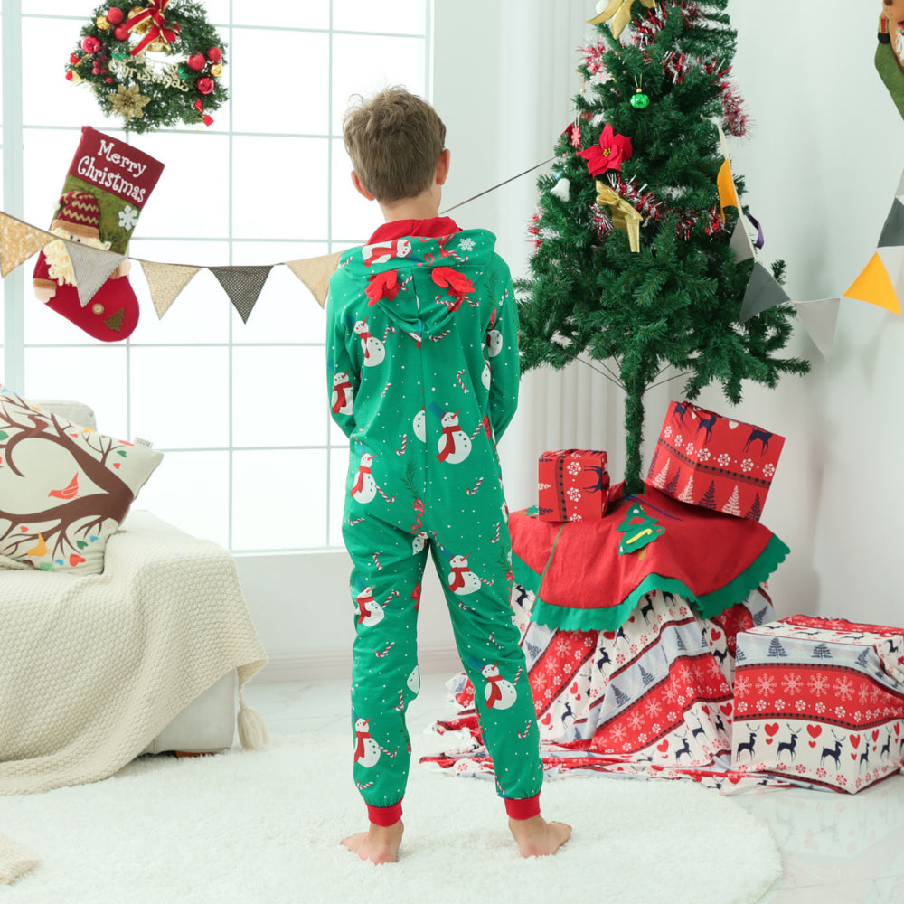 Christmas Snowman Green Parent-child One-piece Pajama Set 