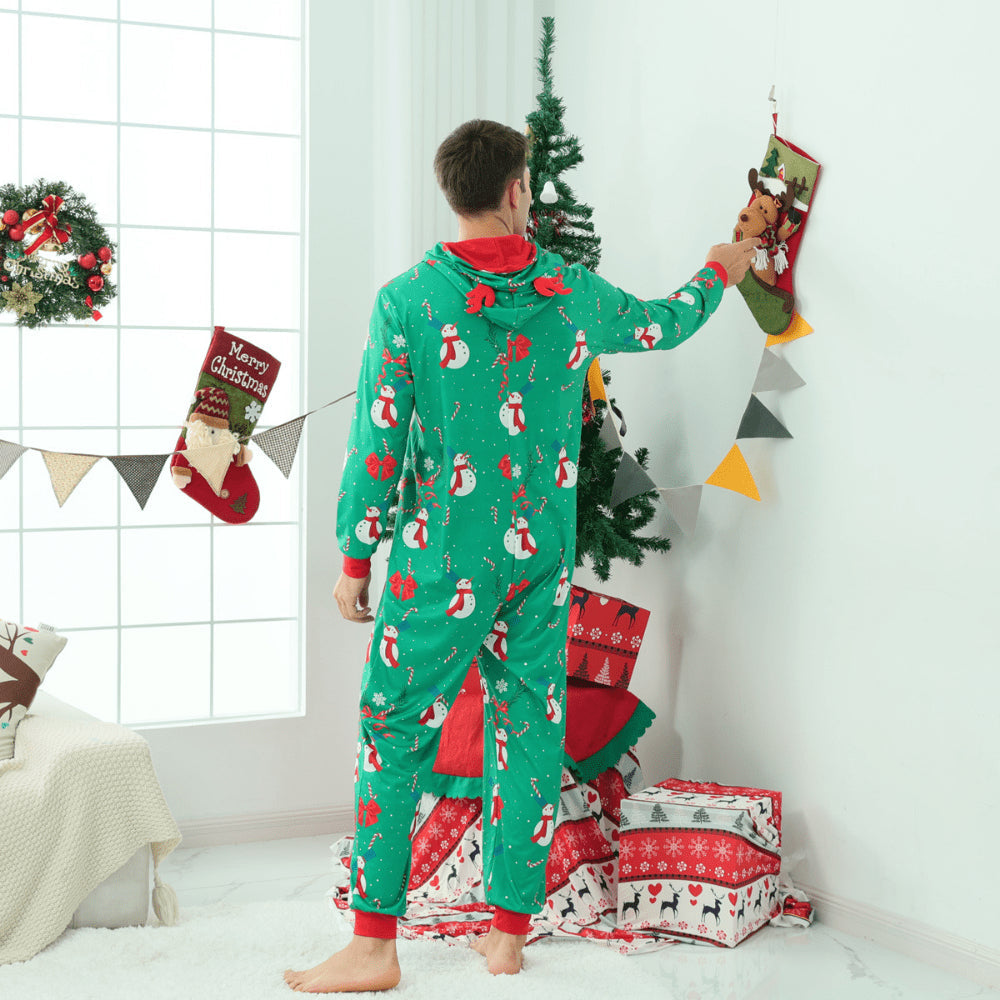 Christmas Snowman Green Parent-child One-piece Pajama Set 