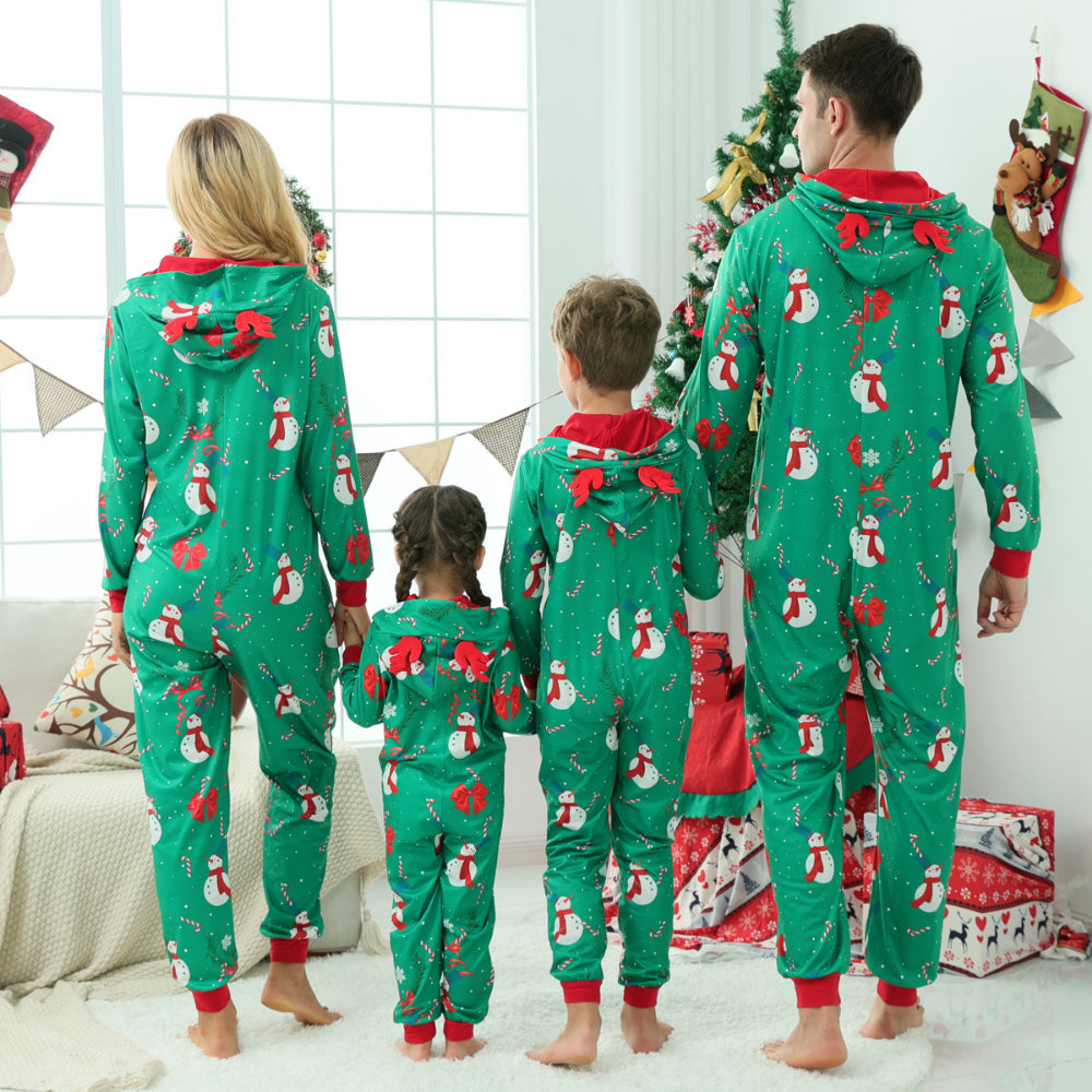 Christmas Snowman Green Parent-child One-piece Pajama Set 