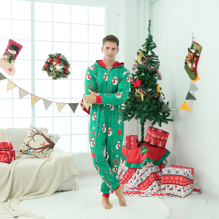Christmas Snowman Green Parent-child One-piece Pajama Set 