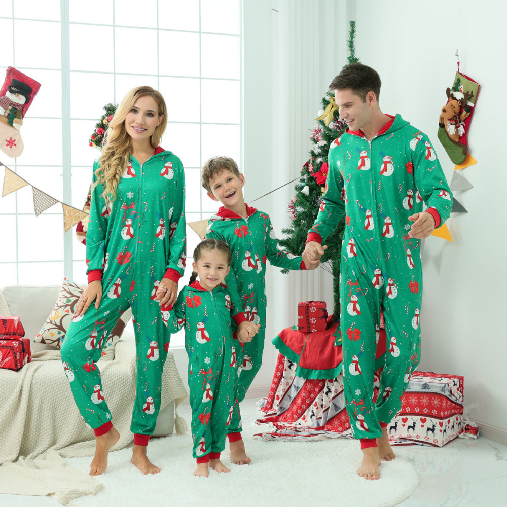 Christmas Snowman Green Parent-child One-piece Pajama Set 