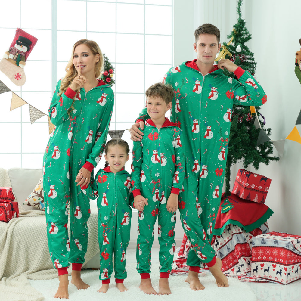 Christmas Snowman Green Parent-child One-piece Pajama Set 