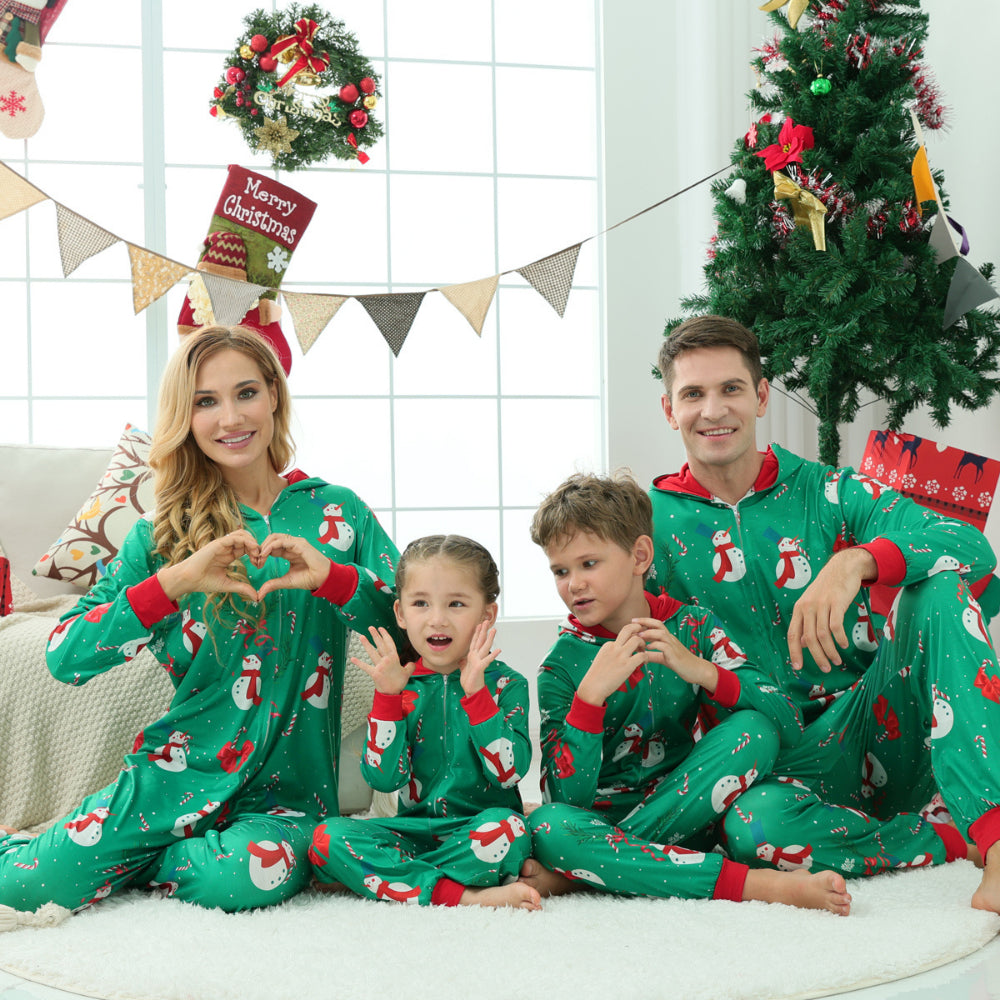 Christmas Snowman Green Parent-child One-piece Pajama Set 