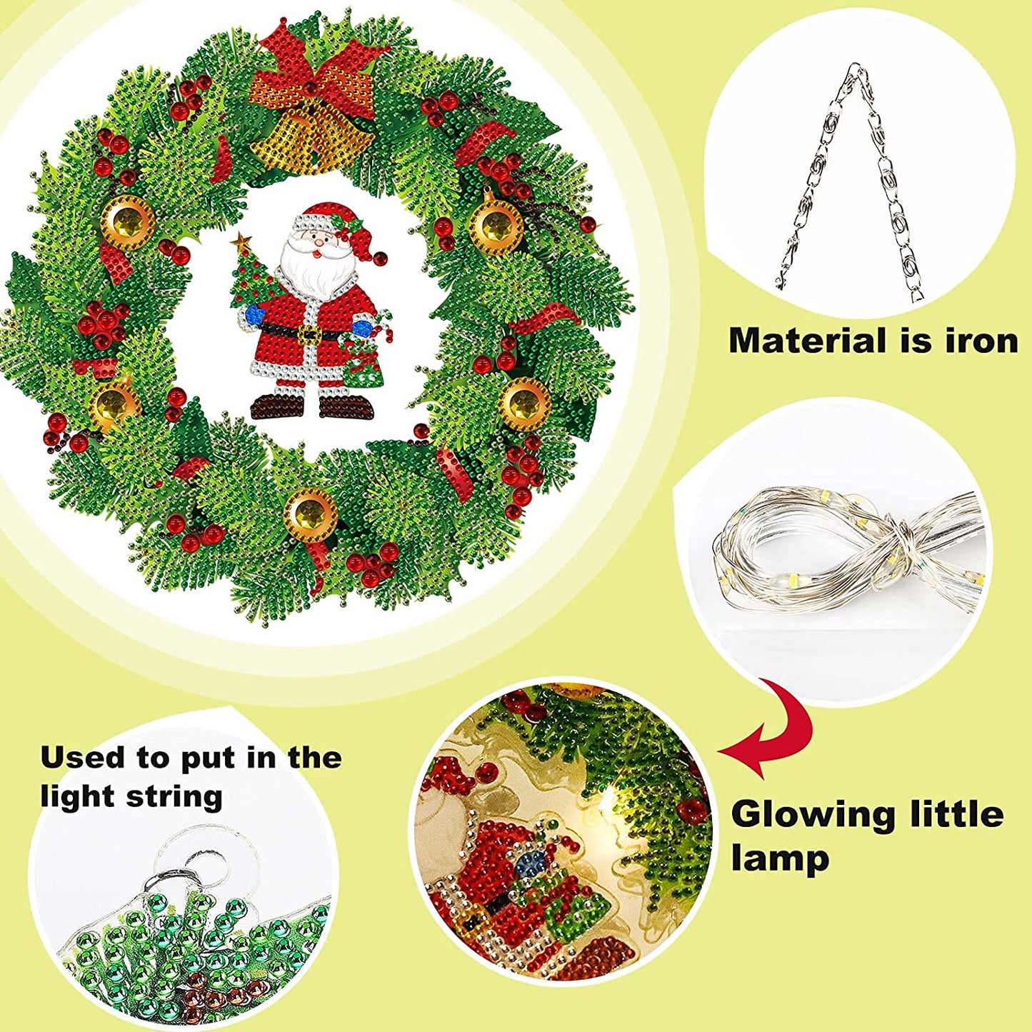 Glow Christmas DIY Diamond Painting-Santa wreaths