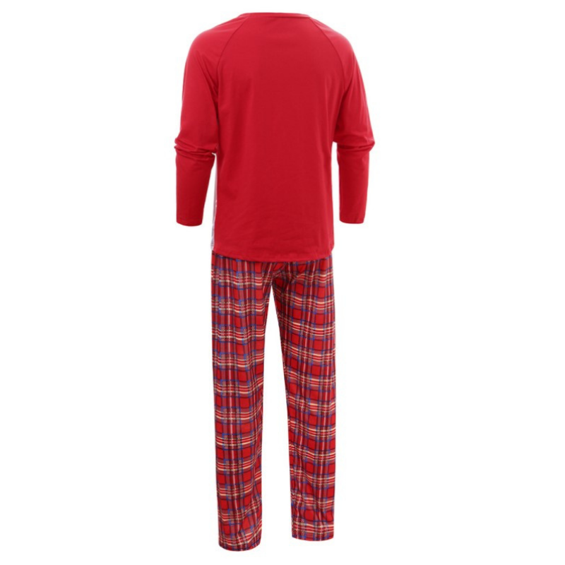 Santa Claus print pajama suit with round collar and plaid (with Pet Dog Clothes)