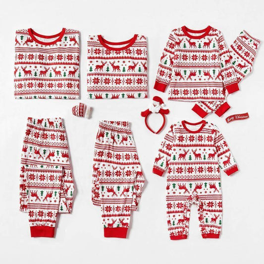 Christmas Reindeer and Snowflake Patterned Family Matching Pajamas Set 