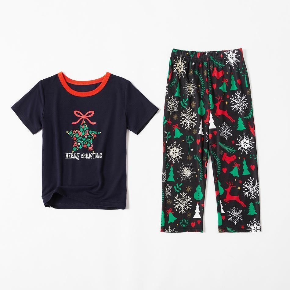 Merry Christmas Snowman Reindeer Print Short sleeve Top and Pants Family Matching Pajamas Set