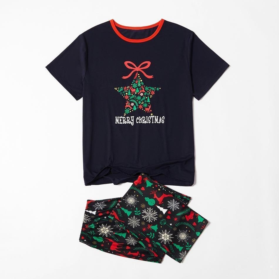 Merry Christmas Snowman Reindeer Print Short sleeve Top and Pants Family Matching Pajamas Set