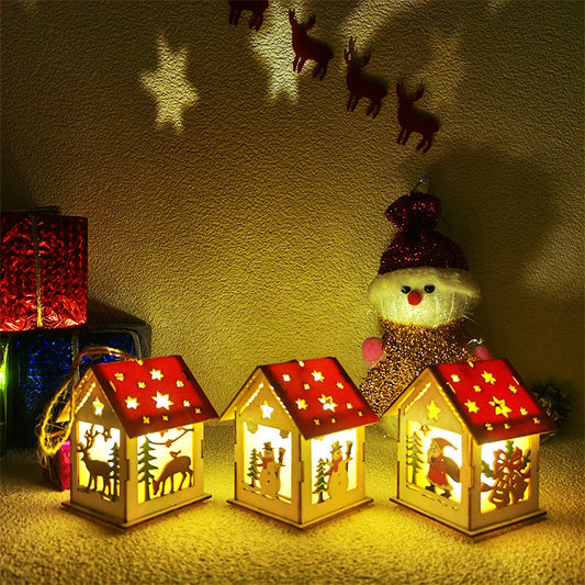 Christmas Trees Decorated Illuminated Log Cabins 3PCS